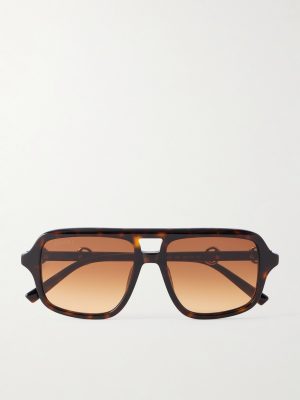Aviator-Style Horsebit-Embellished Tortoiseshell Acetate Glasses