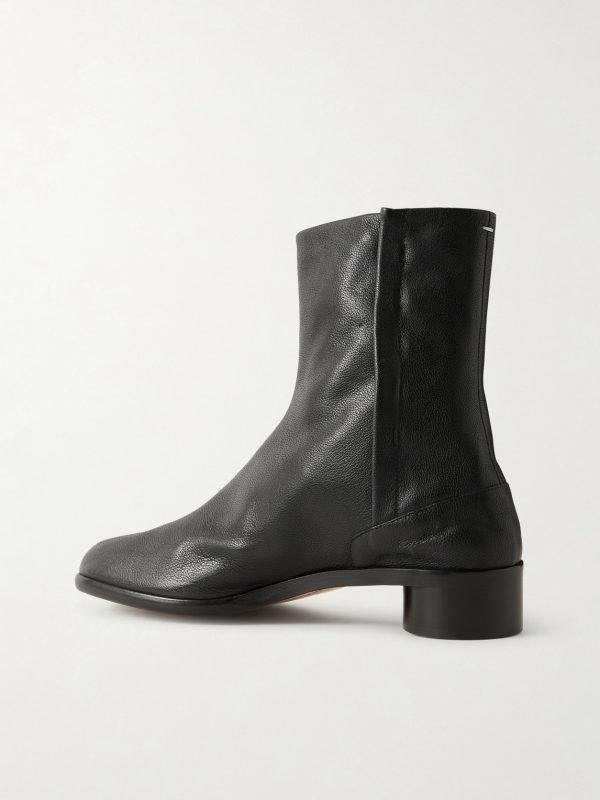 Tabi Split-Toe Textured-Leather Ankle Boots - BK Tabi Split-Toe Textured-Leather Ankle Boots - BK
