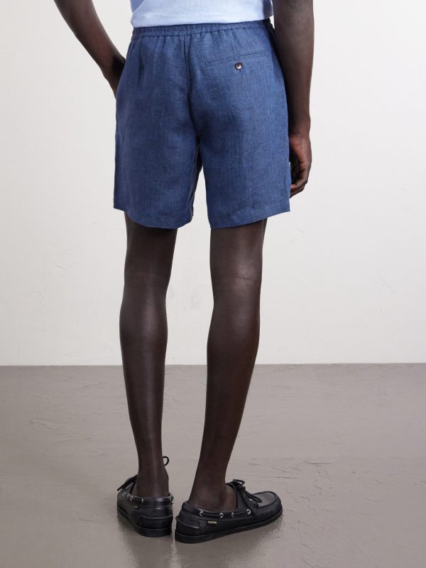 Straight-Leg Herringbone Linen Shorts - BK Straight-Leg Herringbone Linen Shorts - BK