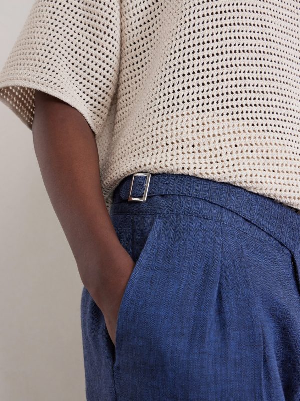 Steve Tapered Pleated Herringbone Linen Trousers - CU