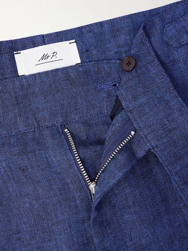 Steve Tapered Pleated Herringbone Linen Trousers - E1