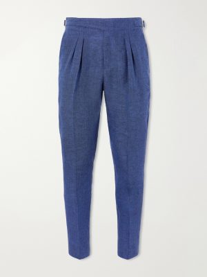 Steve Tapered Pleated Herringbone Linen Trousers Steve Tapered Pleated Herringbone Linen Trousers