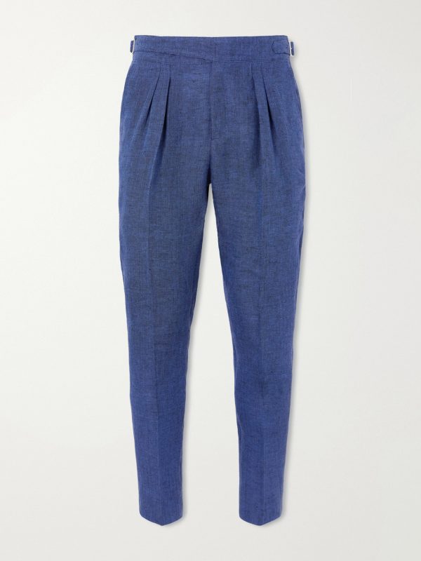 Steve Tapered Pleated Herringbone Linen Trousers