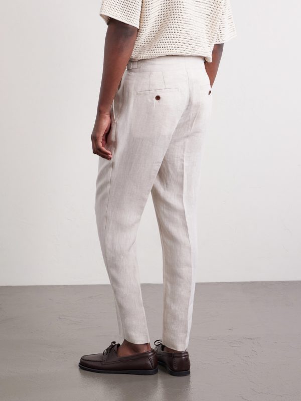 Steve Tapered Pleated Herringbone Linen Trousers - BK