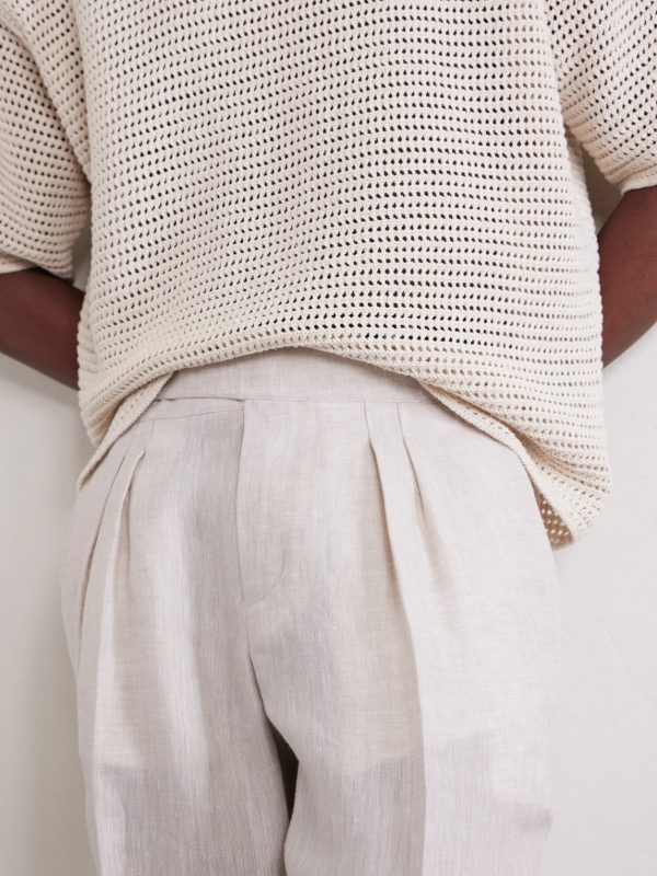 Steve Tapered Pleated Herringbone Linen Trousers - CU