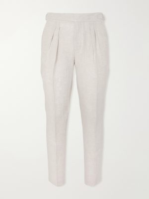 Steve Tapered Pleated Herringbone Linen Trousers Steve Tapered Pleated Herringbone Linen Trousers