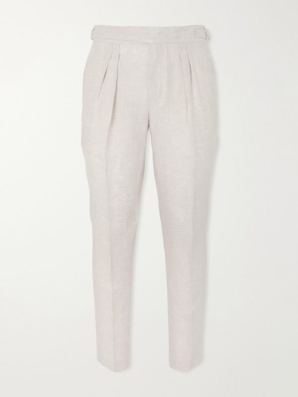 Steve Tapered Pleated Herringbone Linen Trousers