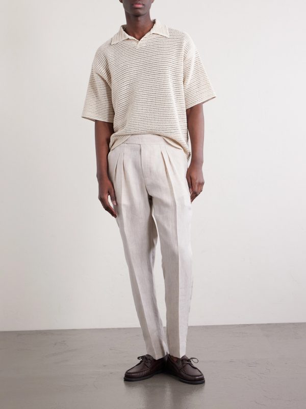 Steve Tapered Pleated Herringbone Linen Trousers - OU