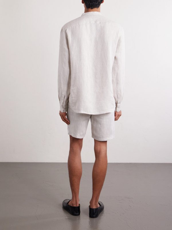 Straight-Leg Herringbone Linen Shorts - BK Straight-Leg Herringbone Linen Shorts - BK