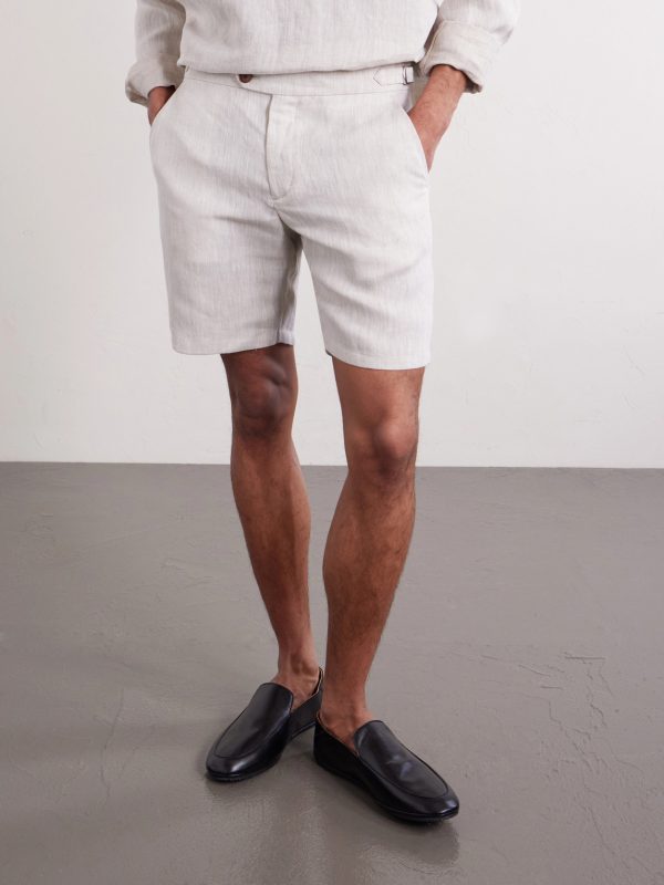 Straight-Leg Herringbone Linen Shorts - FR Straight-Leg Herringbone Linen Shorts - FR