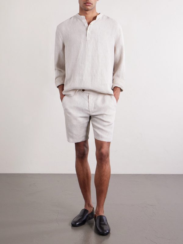 Straight-Leg Herringbone Linen Shorts - OU Straight-Leg Herringbone Linen Shorts - OU