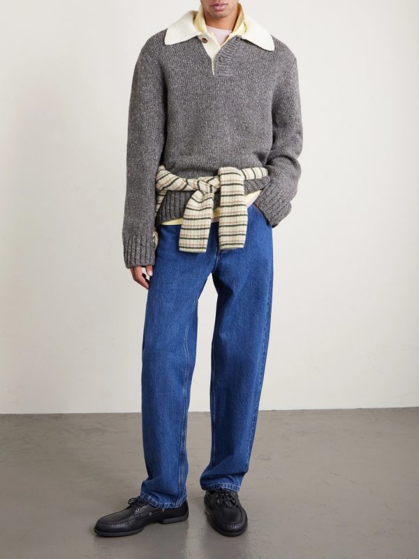 Flecked Wool Polo Sweater - OU Flecked Wool Polo Sweater - OU