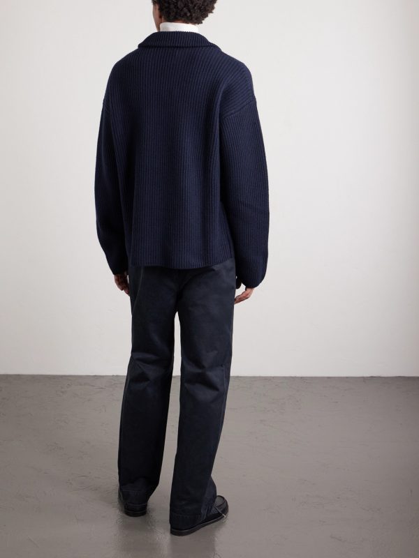 Oversized Ribbed Wool and Cashmere-Blend Polo Sweater - BK Oversized Ribbed Wool and Cashmere-Blend Polo Sweater - BK