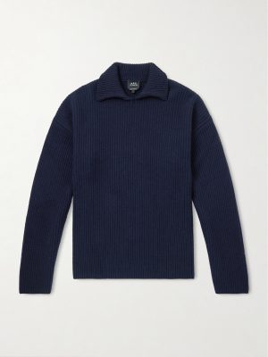 Oversized Ribbed Wool and Cashmere-Blend Polo Sweater