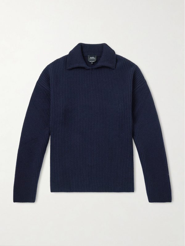 Oversized Ribbed Wool and Cashmere-Blend Polo Sweater Oversized Ribbed Wool and Cashmere-Blend Polo Sweater