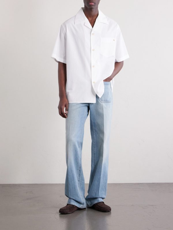 Camp-Collar Logo-Embellished Cotton-Poplin Shirt - OU Camp-Collar Logo-Embellished Cotton-Poplin Shirt - OU
