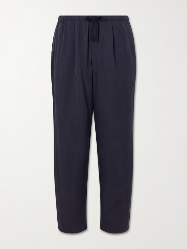 Straight-Leg Silk-Gabardine Drawstring Trousers Straight-Leg Silk-Gabardine Drawstring Trousers
