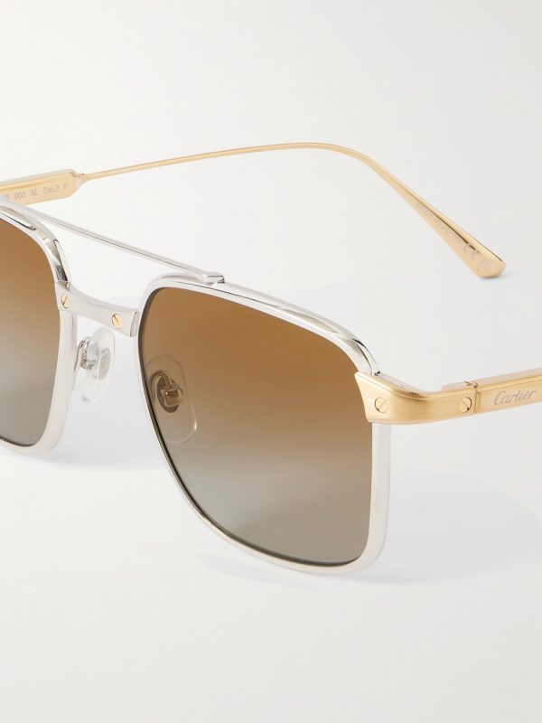 Santos Aviator-Style Gold and Silver-Tone Titanium Sunglasses - CU