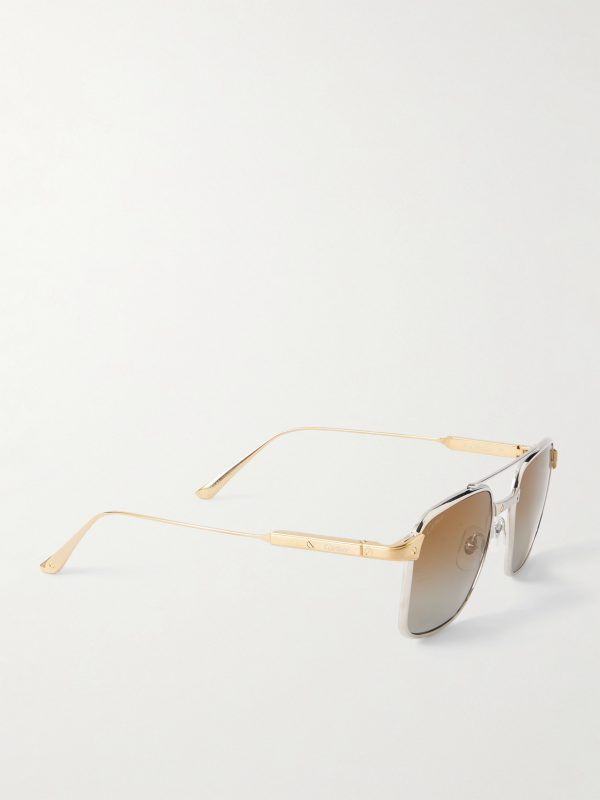 Santos Aviator-Style Gold and Silver-Tone Titanium Sunglasses - FR