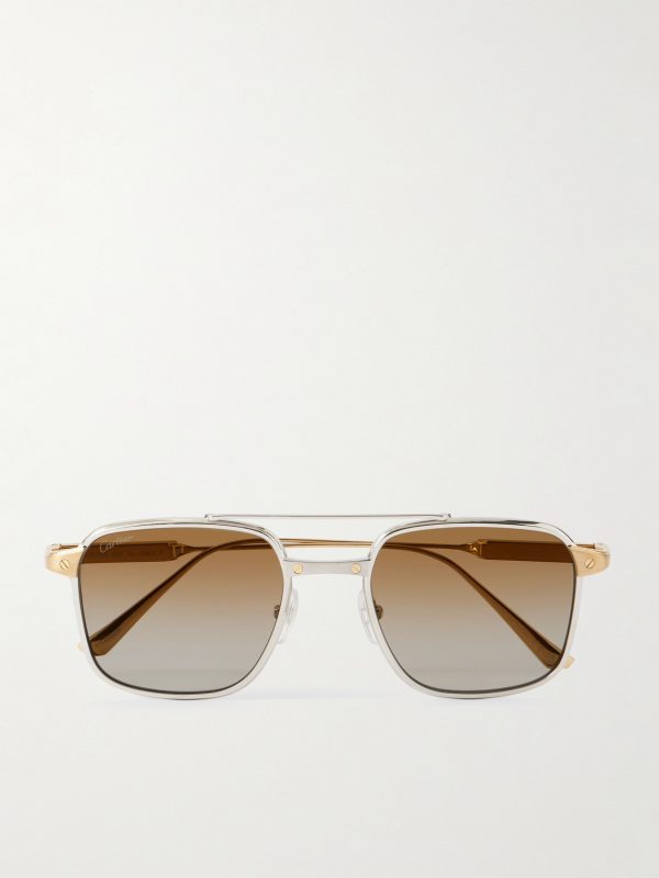 Santos Aviator-Style Gold and Silver-Tone Titanium Sunglasses