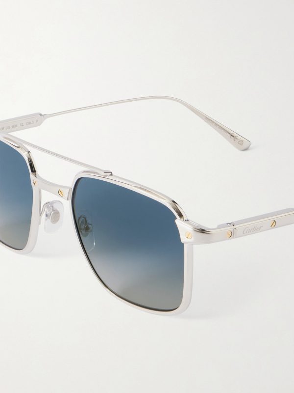 Santos de Cartier Aviator-Style Silver-Tone Sunglasses - CU Santos de Cartier Aviator-Style Silver-Tone Sunglasses - CU