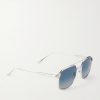 Santos de Cartier Aviator-Style Silver-Tone Sunglasses - FR Santos de Cartier Aviator-Style Silver-Tone Sunglasses - FR