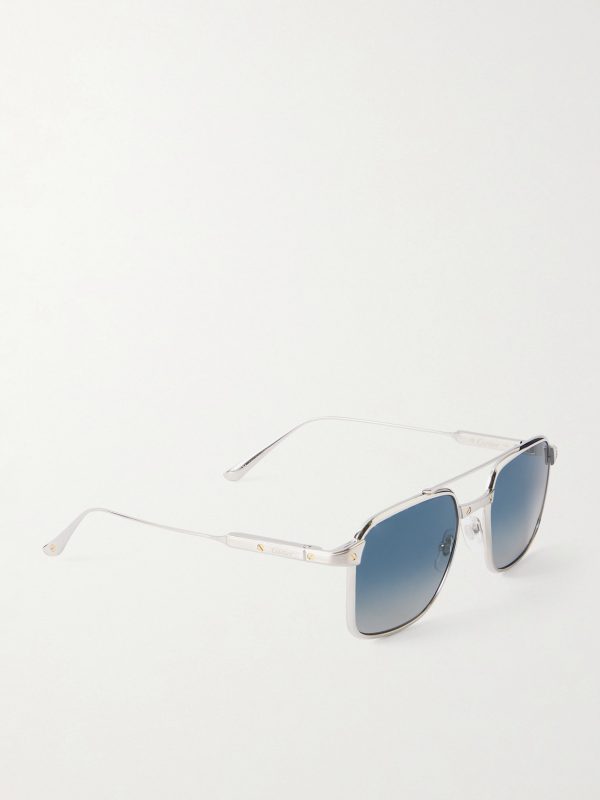 Santos de Cartier Aviator-Style Silver-Tone Sunglasses - FR Santos de Cartier Aviator-Style Silver-Tone Sunglasses - FR