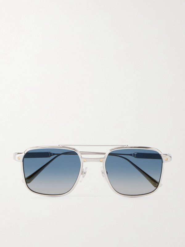 Santos de Cartier Aviator-Style Silver-Tone Sunglasses Santos de Cartier Aviator-Style Silver-Tone Sunglasses
