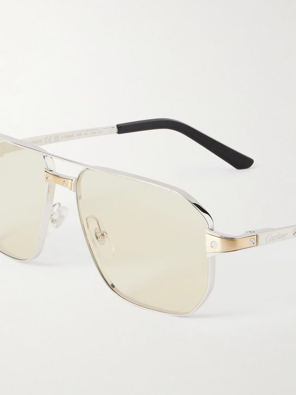 Santos Aviator-Style Silver-Tone Sunglasses - CU