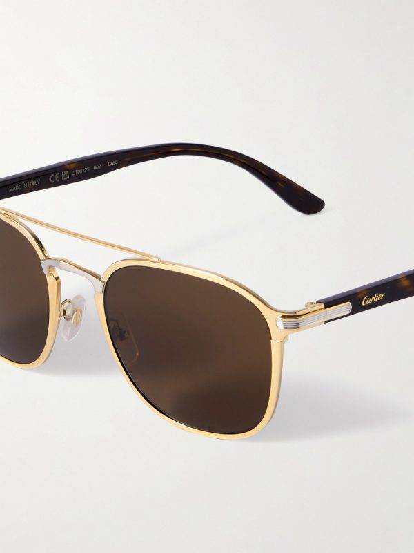 Aviator-Style Gold- and Palladium-Tone and Tortoiseshell Acetate Sunglasses - CU