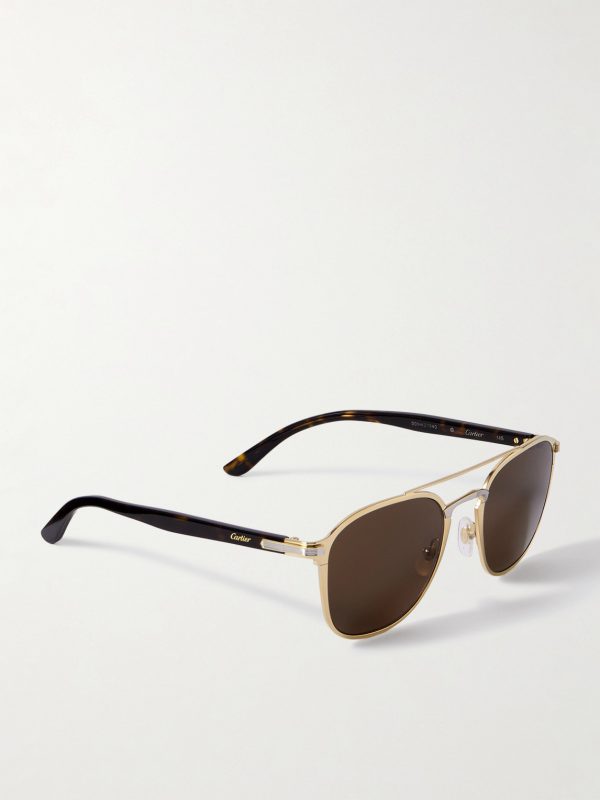 Aviator-Style Gold- and Palladium-Tone and Tortoiseshell Acetate Sunglasses - FR