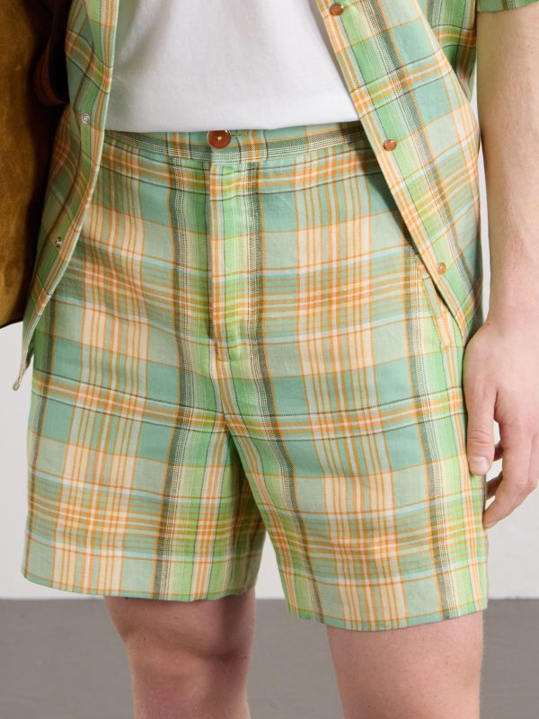 Straight-Leg Checked Linen Shorts - CU Straight-Leg Checked Linen Shorts - CU