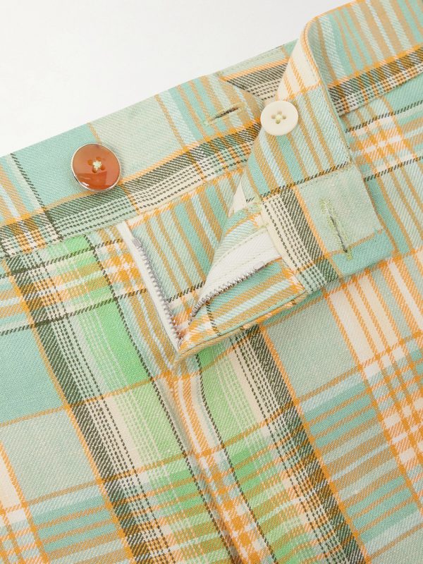 Straight-Leg Checked Linen Shorts - E1 Straight-Leg Checked Linen Shorts - E1