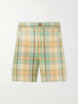 Straight-Leg Checked Linen Shorts