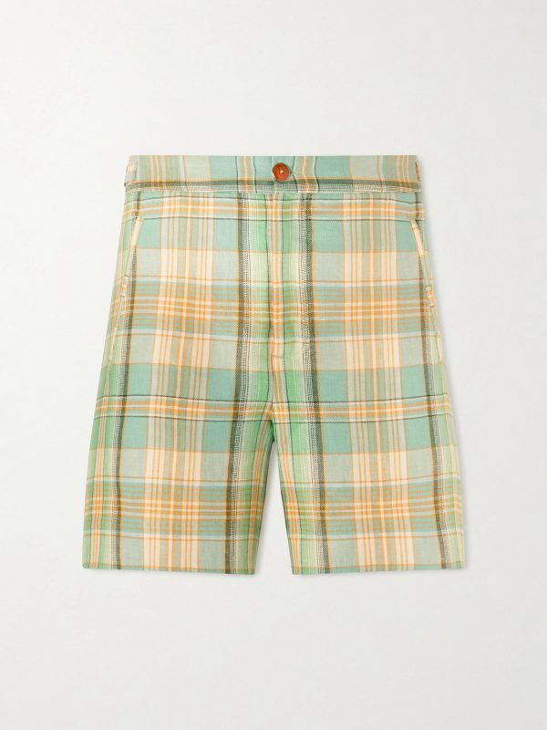 Straight-Leg Checked Linen Shorts Straight-Leg Checked Linen Shorts