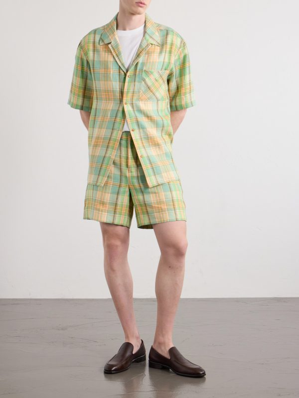 Straight-Leg Checked Linen Shorts - OU Straight-Leg Checked Linen Shorts - OU