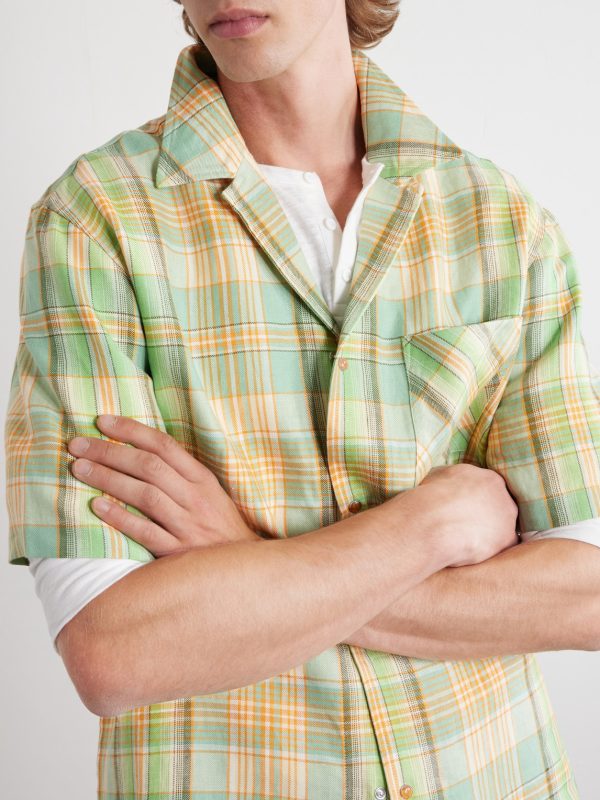 Convertible-Collar Checked Linen Shirt - CU Convertible-Collar Checked Linen Shirt - CU