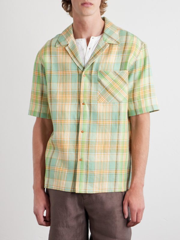 Convertible-Collar Checked Linen Shirt - FR Convertible-Collar Checked Linen Shirt - FR