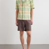 Convertible-Collar Checked Linen Shirt - OU Convertible-Collar Checked Linen Shirt - OU
