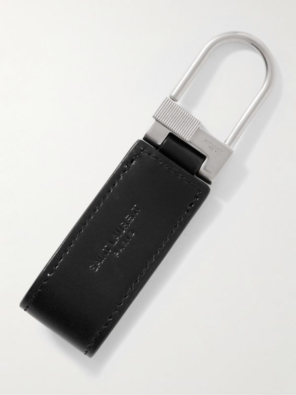 Tiny Cassandre Logo-Embellished Leather and Silver-Tone Key Fob - BK Tiny Cassandre Logo-Embellished Leather and Silver-Tone Key Fob - BK