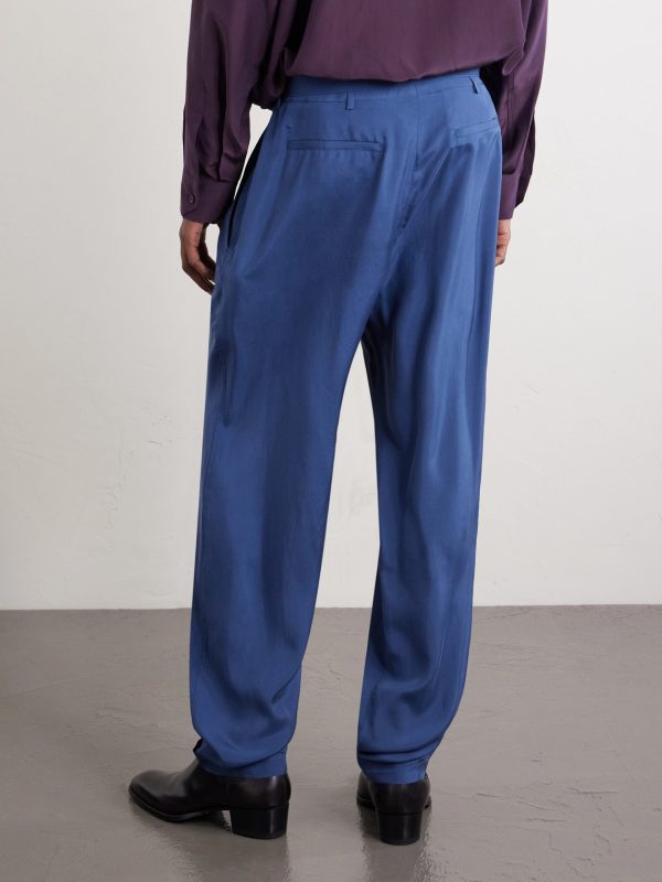 Tapered Belted Pleated Silk Trousers - BK Tapered Belted Pleated Silk Trousers - BK