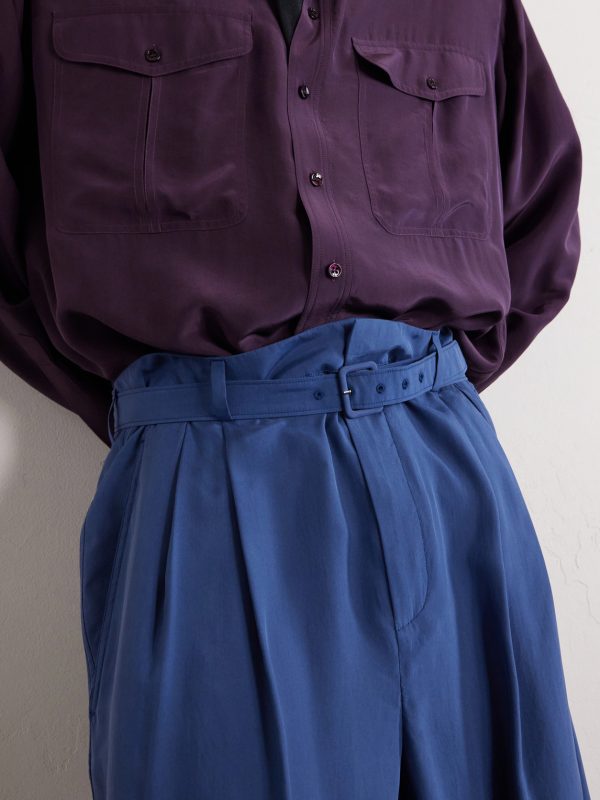 Tapered Belted Pleated Silk Trousers - CU Tapered Belted Pleated Silk Trousers - CU