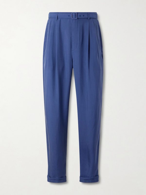 Tapered Belted Pleated Silk Trousers Tapered Belted Pleated Silk Trousers