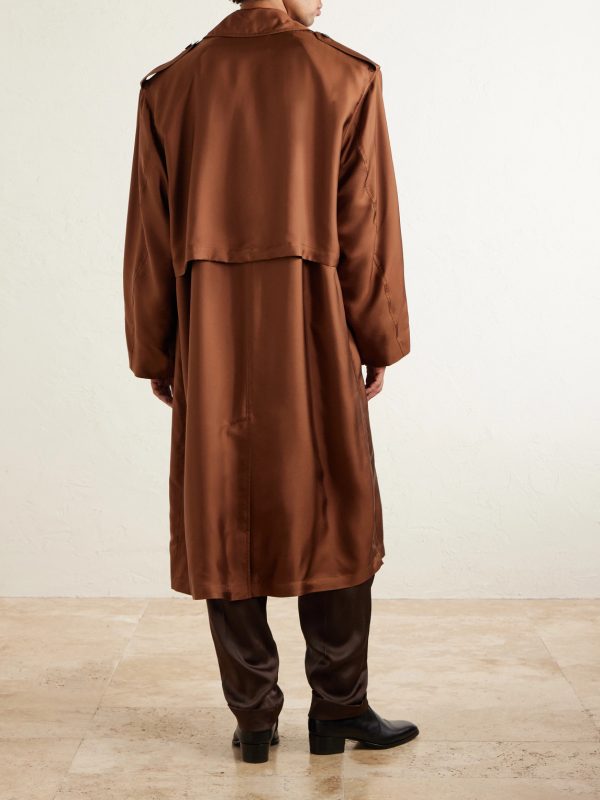 Double-Breasted Silk Trench Coat - BK