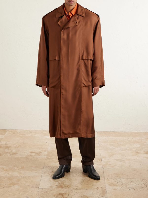 Double-Breasted Silk Trench Coat - FR