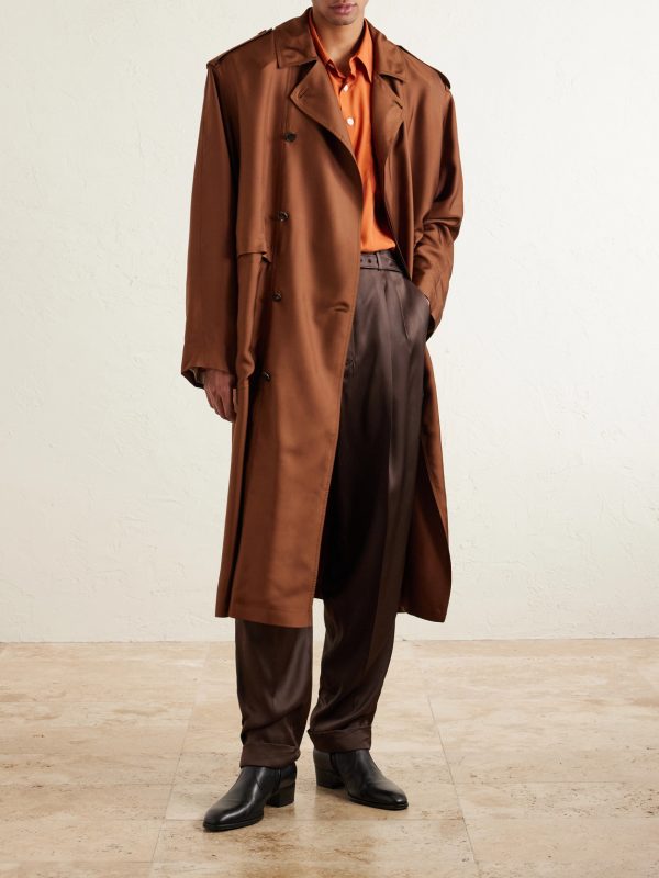 Double-Breasted Silk Trench Coat - OU