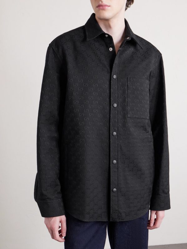 Monogrammed Cotton-Blend Jacquard Shirt - FR Monogrammed Cotton-Blend Jacquard Shirt - FR