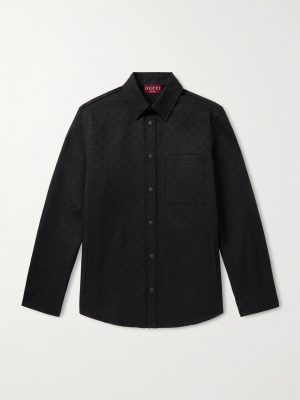 Monogrammed Cotton-Blend Jacquard Shirt Monogrammed Cotton-Blend Jacquard Shirt