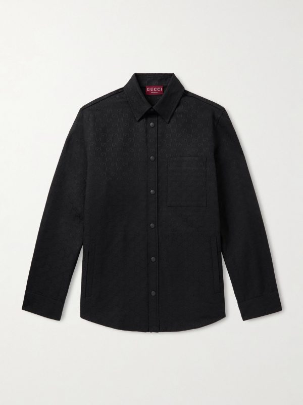 Monogrammed Cotton-Blend Jacquard Shirt Monogrammed Cotton-Blend Jacquard Shirt