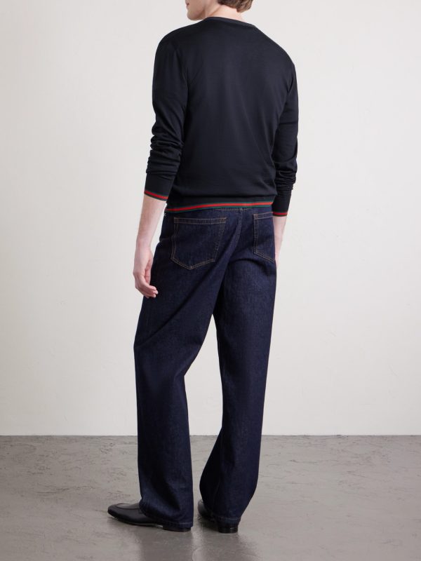 Webbing-Trimmed Wool Cardigan - BK Webbing-Trimmed Wool Cardigan - BK